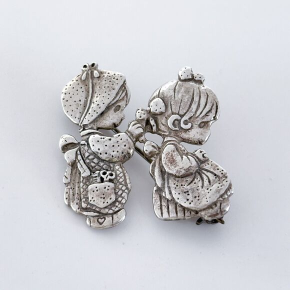 Vintage PMI Mexico Sterling Silver 925 Girls Doing Hair Pin Brooch - Picture 3 of 8